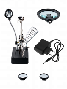 Третья рука для пайки с подсветкой , универсальный держатель на подставке с лупой 2 руки Орбита OT-INL46